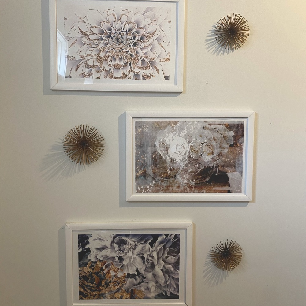 Set of 3 Framed Oliver Gal Prints in Gold Floral